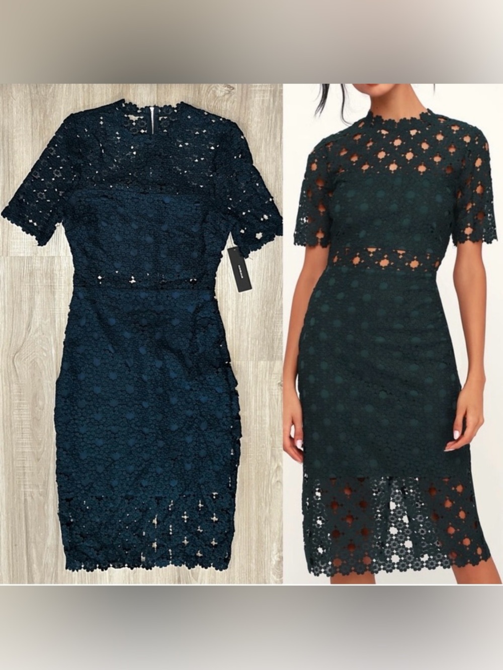 Heartfelt Dark Teal Green Lace Bodycon Midi
Dress
Lulus NWT size XS X-Small